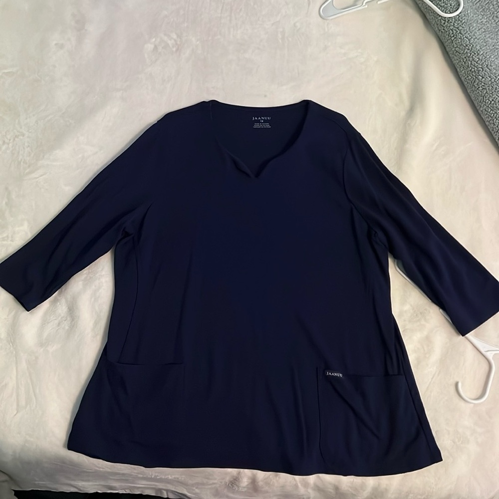 Jaanuu 3/4 Sleeve Scrub Top 1X Navy